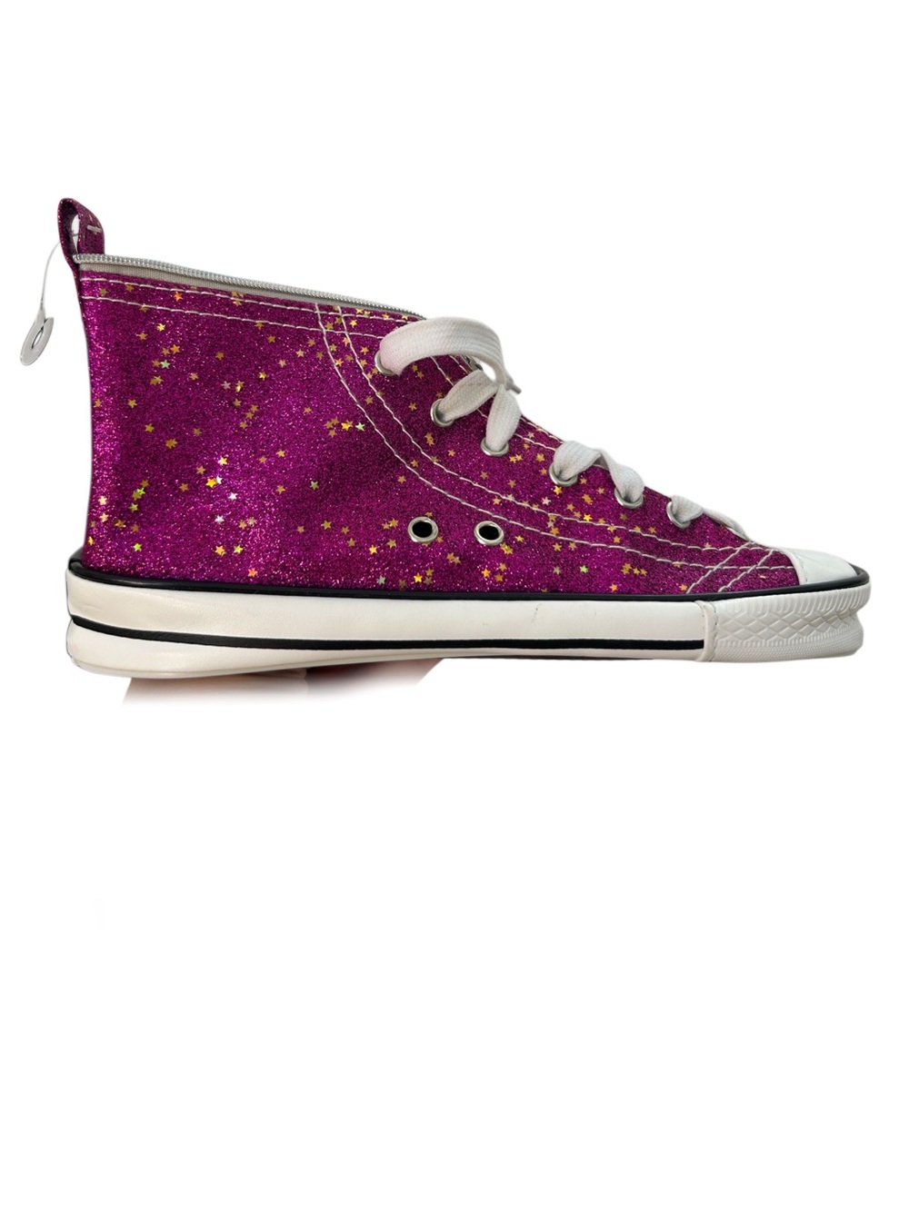 Magenta Glitter High-Top Sneaker with Gold Star pencil/coin case